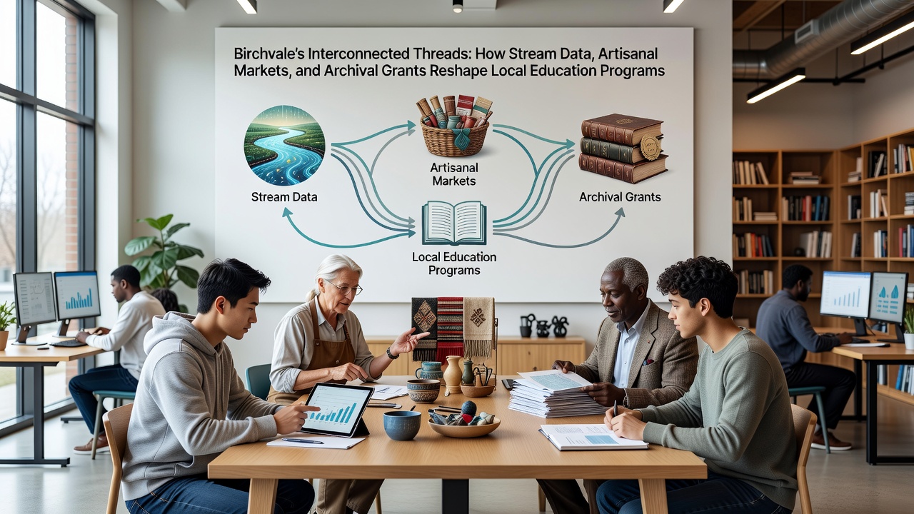 Birchvale's Interconnected Threads: How Stream Data, Artisanal Markets, and Archival Grants Reshape Local Education Programs